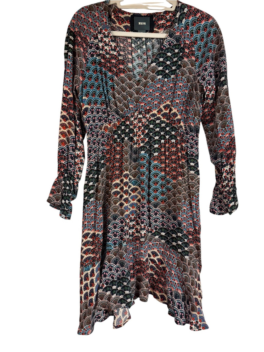 Maeve Anthropologie Monaco Empire Fan Print Long Sleeve Dress